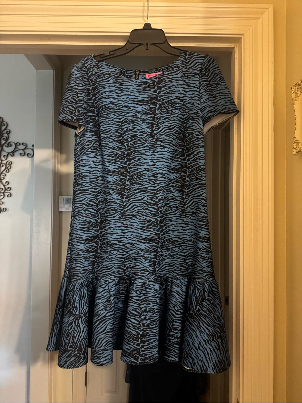 Betsey Johnson Blue and Black Zebra-Print Mini Dress